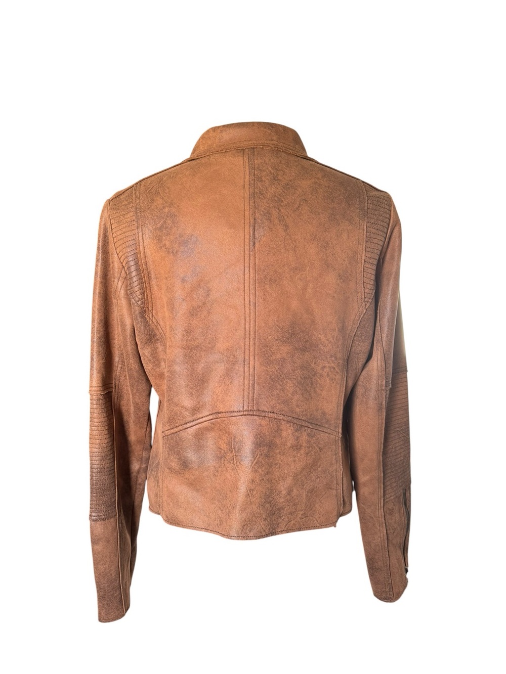 Anthropologie Rustic Brown Faux Leather Bomber Jacket Size L - Picture 3 of 7